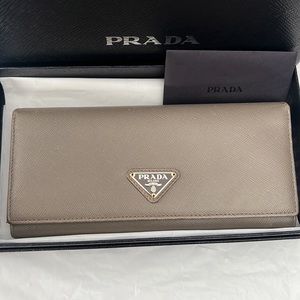 Prada Taupe Saffiano Long Wallet